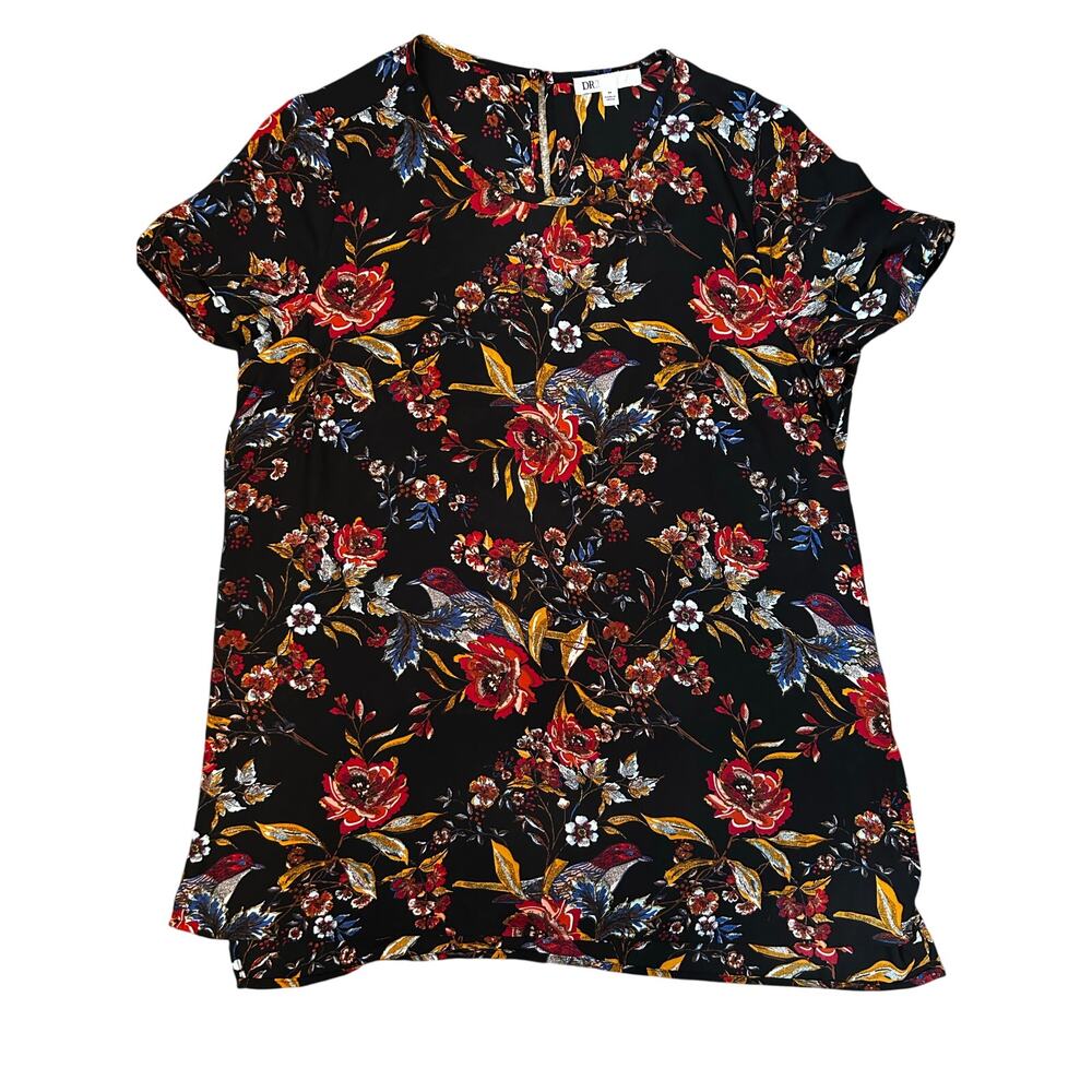 DR2 By Daniel Rainn Beautiful Bird Floral Semi Sheer Blouse